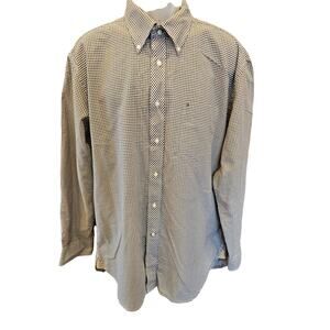 Tommy Hilfiger sz XL chocolate brown checks long sleeve thick cotton EUC preppy^